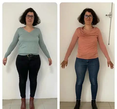 Avant, après, de face, le montage photo d’une membre d’Aloha Nutriclub