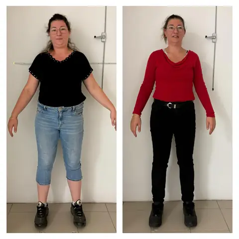 Avant, après, de face, le montage photo d’une membre d’Aloha Nutriclub