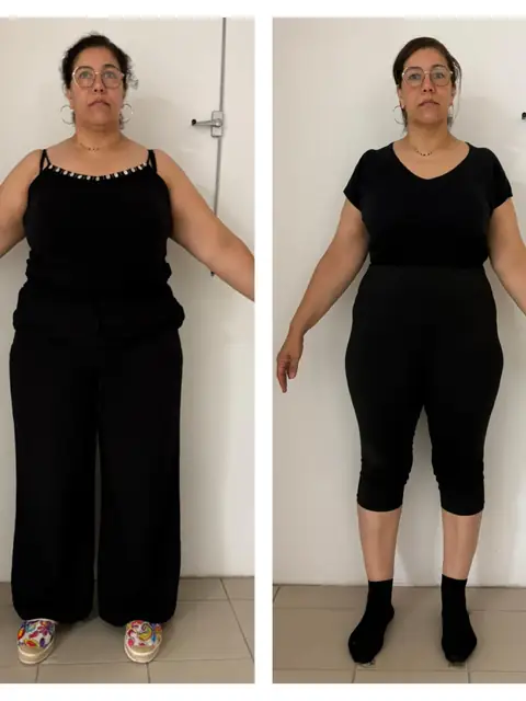 Avant, après, de face, le montage photo d’une membre d’Aloha Nutriclub